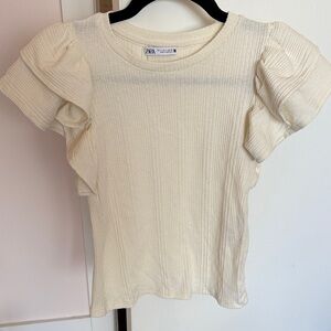 Zara Ivory Ribbed Puff Sleeve Top